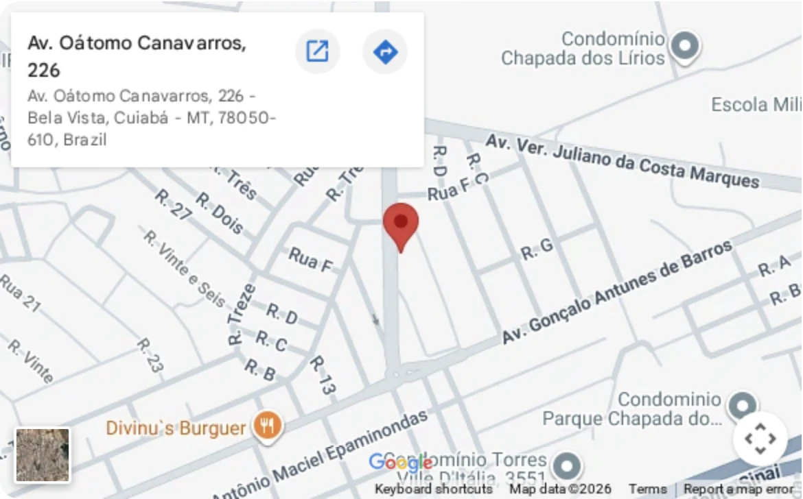 Mapa da Avenida Oátomo Canavarros, 226, em Cuiabá
